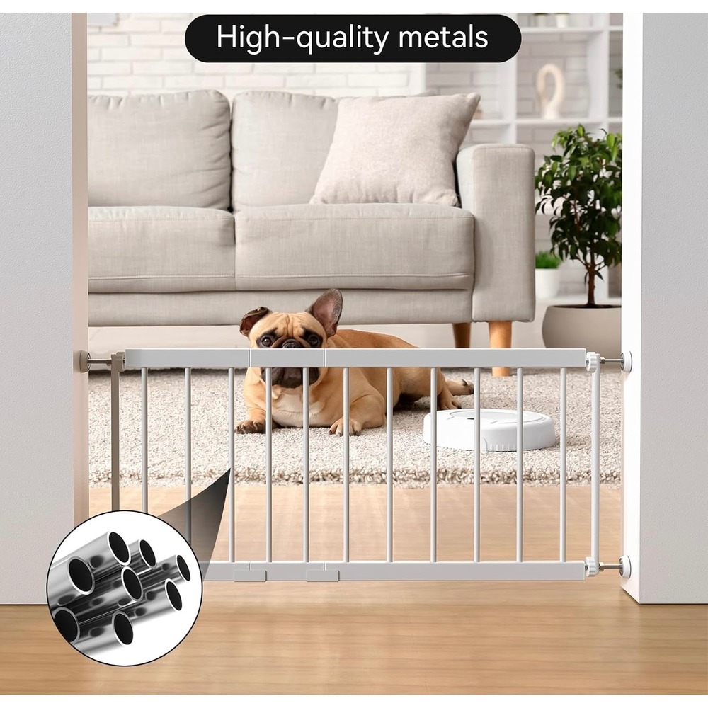 MOOECKOM Short Dog Gate Indoor White Metal Pressure Mount H13 x 18-36W